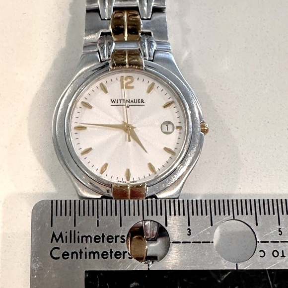 Whittnauer Mens Two Tone Swiss Watch-Sapphire Crystal, Stainless Steel Case-35mm - Picture 4 of 14